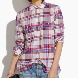 Madewell ex boyfriend shirt in porch plaid top XS